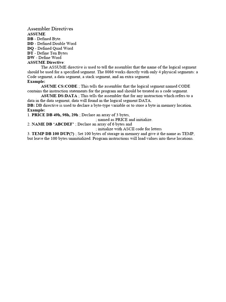 Understanding Assembler Directives | PDF | Assembly Language | Computer ...