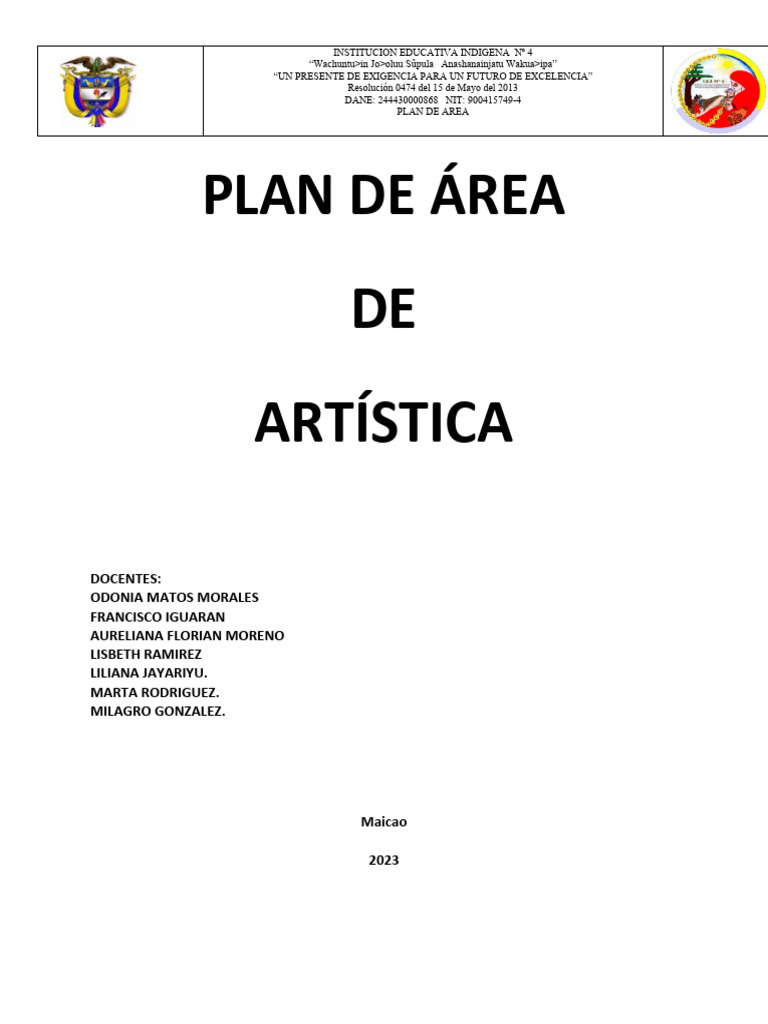 Plan de Artistica 2024 - 2 | PDF | Educación en artes visuales ...
