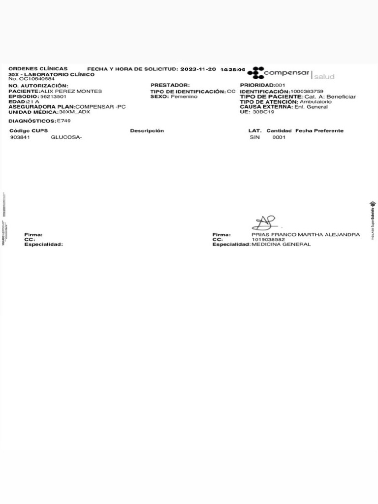 Orden Médica Compensar | PDF
