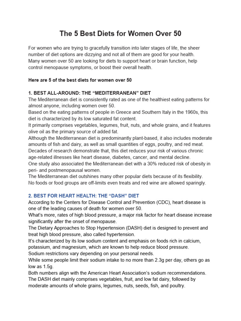 The 5 Best Diets For Women Over 50 | PDF | Diet (Nutrition) | Diet ...
