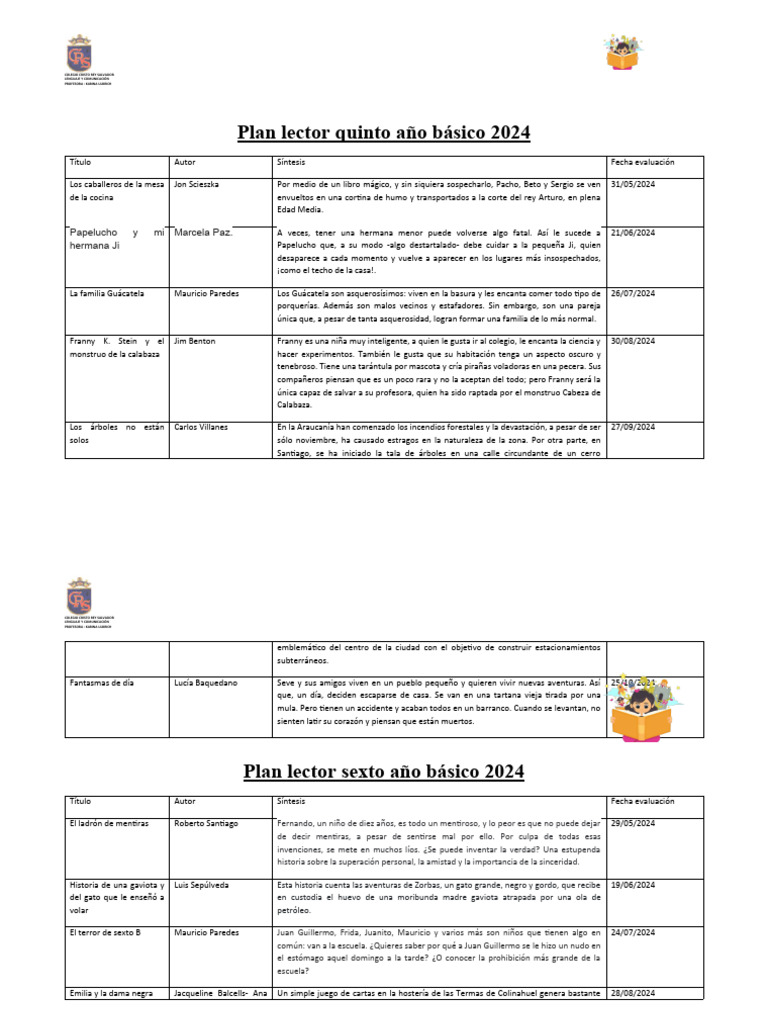 Plan Lector 2024 Fechas y Correcciones | PDF | Novela negra, policíaca ...