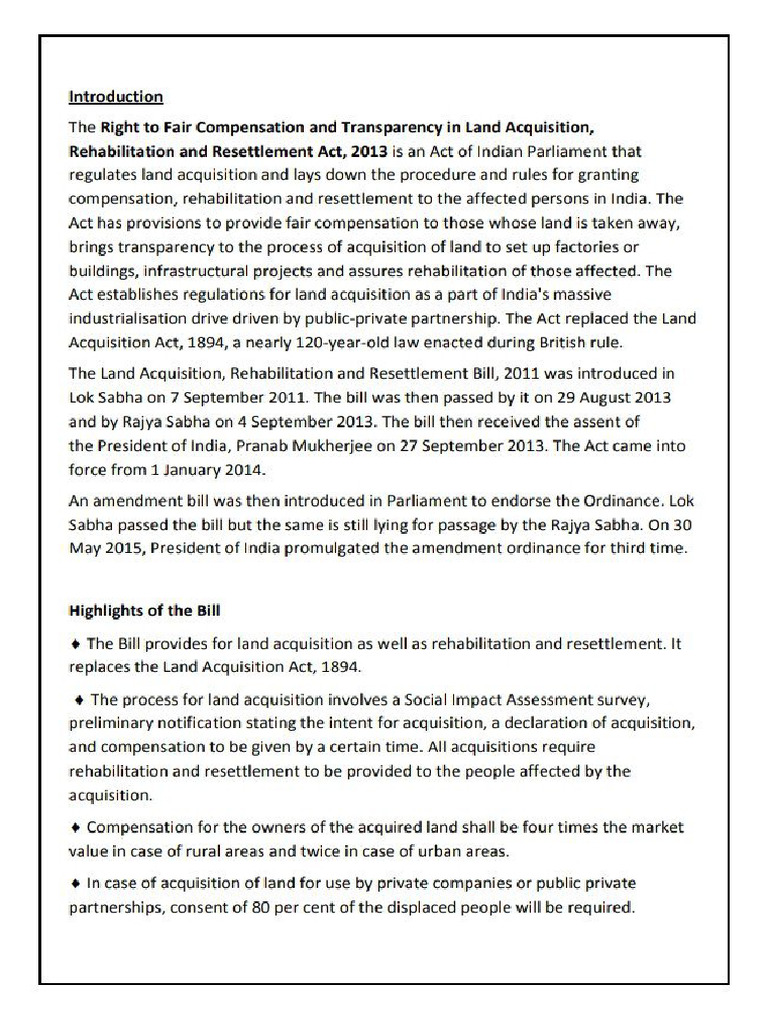 Right To Fair Compensation and Transparency in Land Acquisition | PDF