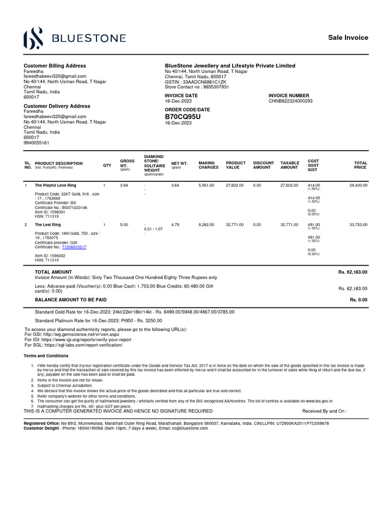HSN 711319 Sale Invoice Details | PDF | Invoice | Government Finances