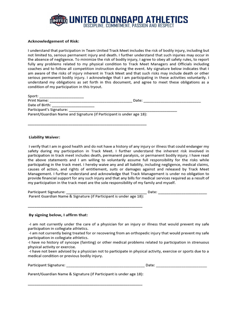 Invitational Track Meet Waiver 1 | PDF | Negligence | Common Law