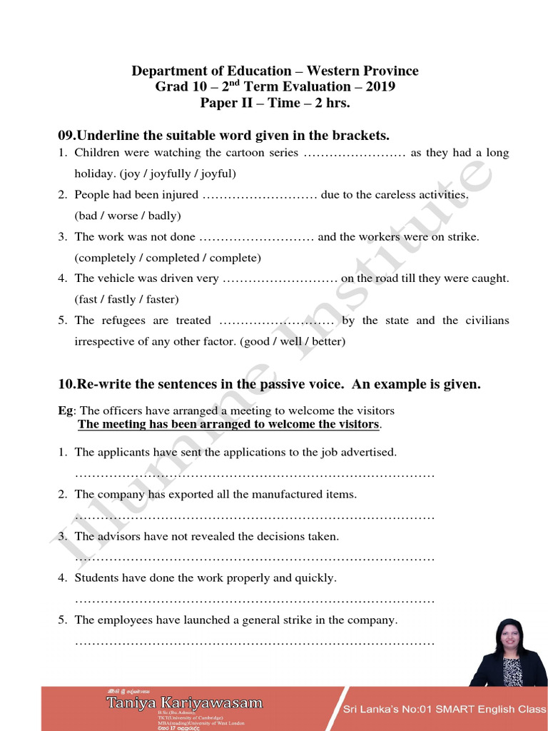 Grade 10 English Evaluation Paper 2019 | PDF | Language Arts ...