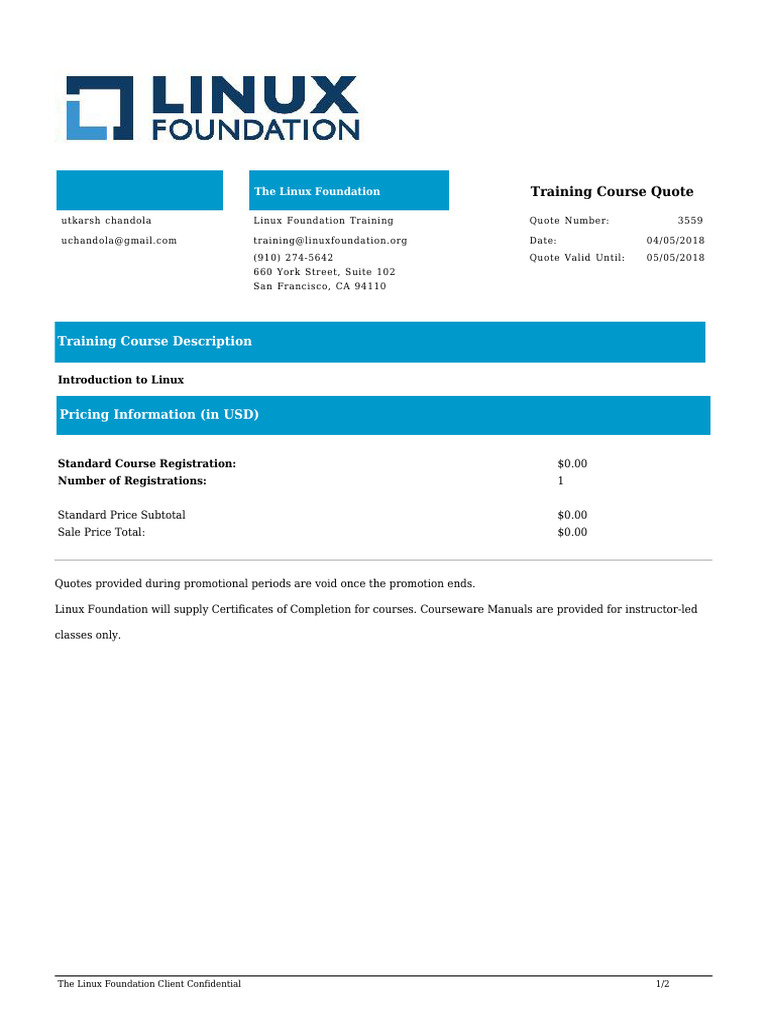 Linux Foundation Training Quote Details | PDF | Business | Art