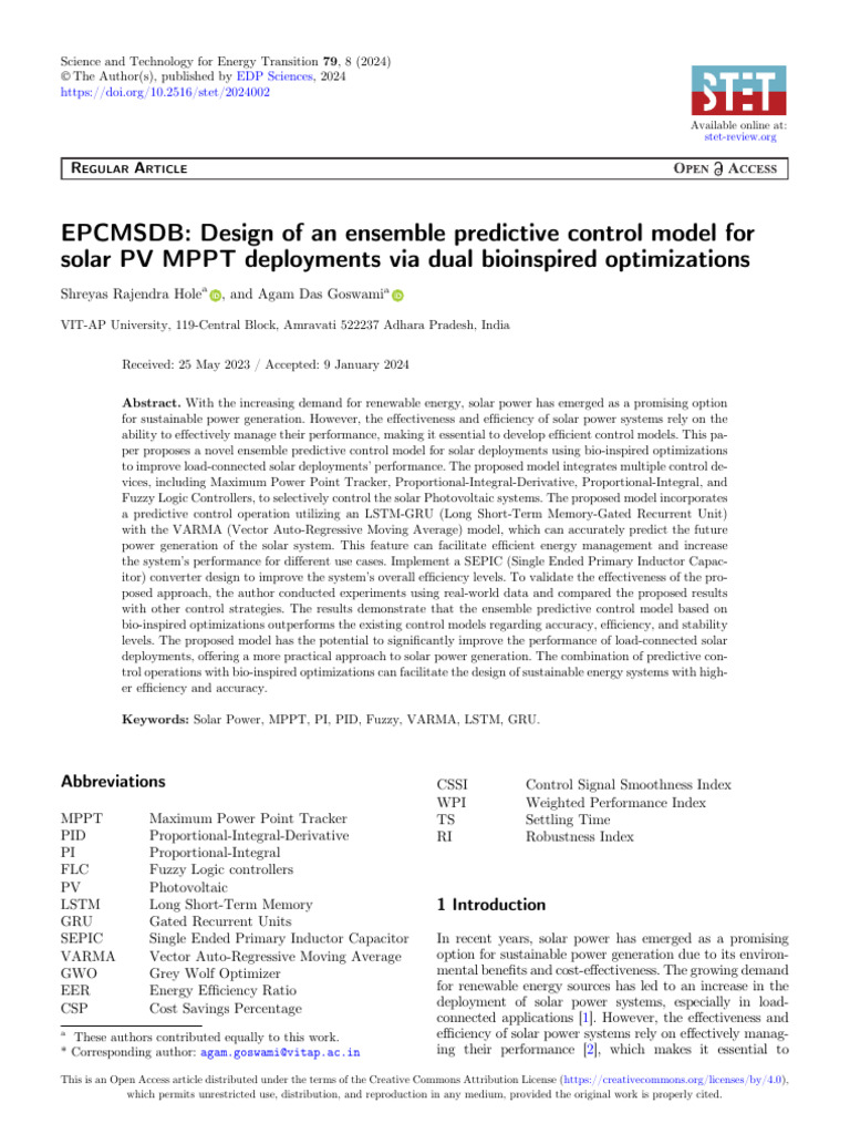 Ensemble Predictive Control for Solar MPPT | PDF | Photovoltaic System ...