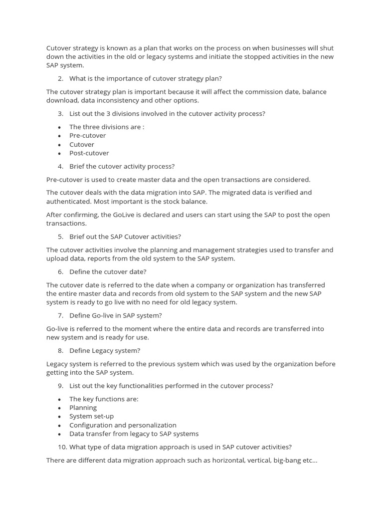 SAP Cutover Strategy Explained | PDF