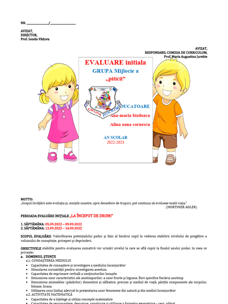 Evaluare Initiala Grupa Mijlocie Itemi | PDF