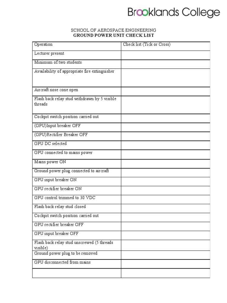 Hobart GPU Operation Checklist | PDF | Technology & Engineering