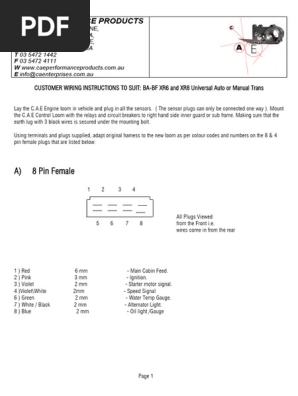 WIRING LOOM - FORD BA-BF XR6-XR8 Universal Customer Instructions