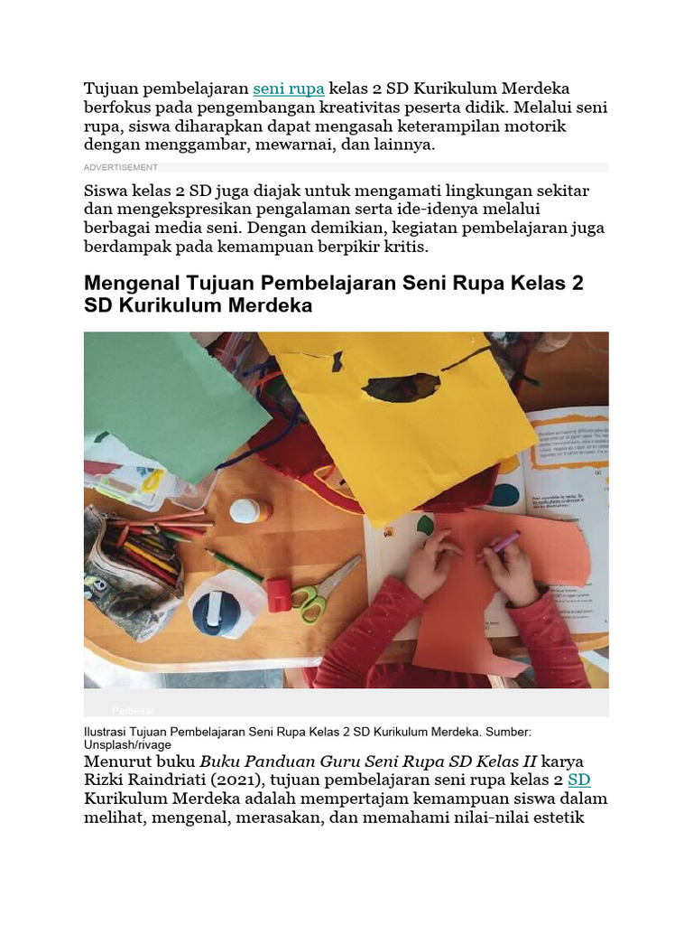 Tujuan Pembelajaran Seni Rupa Kelas 2 | PDF