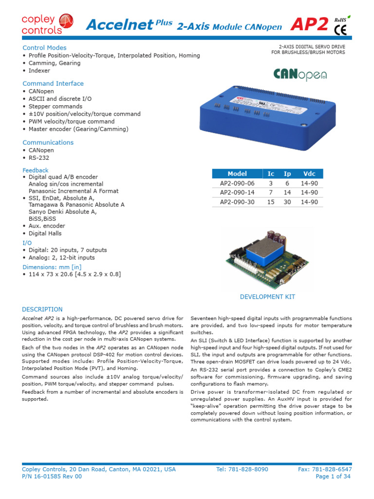 Accelnet Plus Dualaxis Module Canopen Ap2 Datasheet Datasheet Pdf