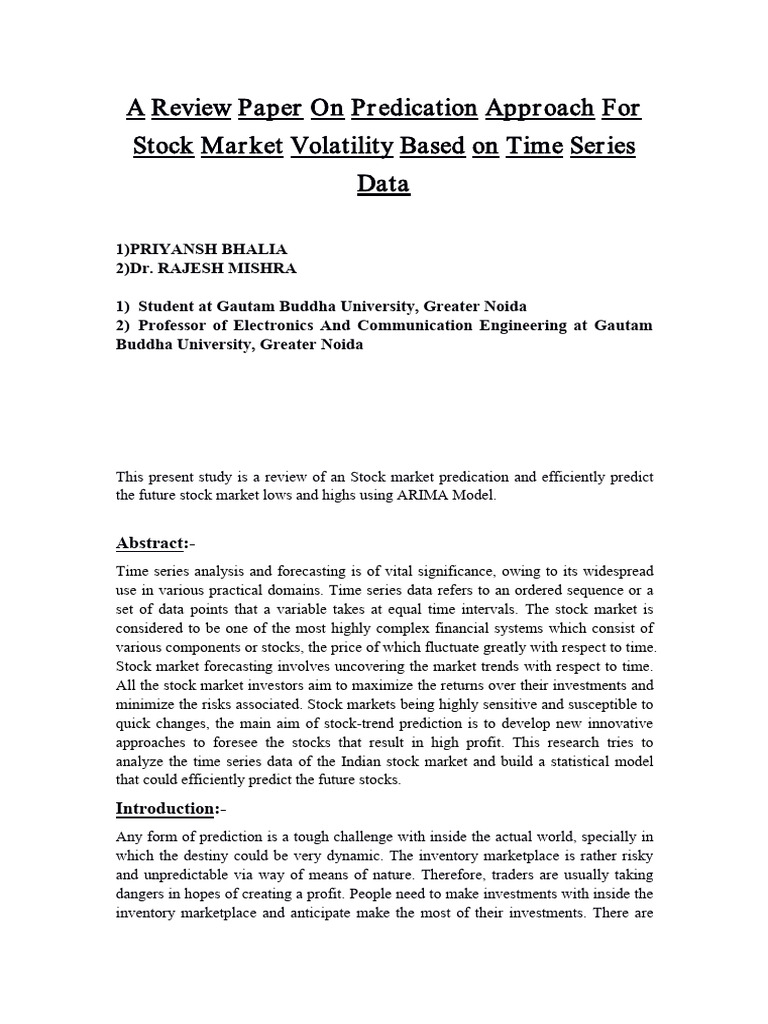 Stock Market Volatility Prediction Using ARIMA | PDF | Forecasting ...