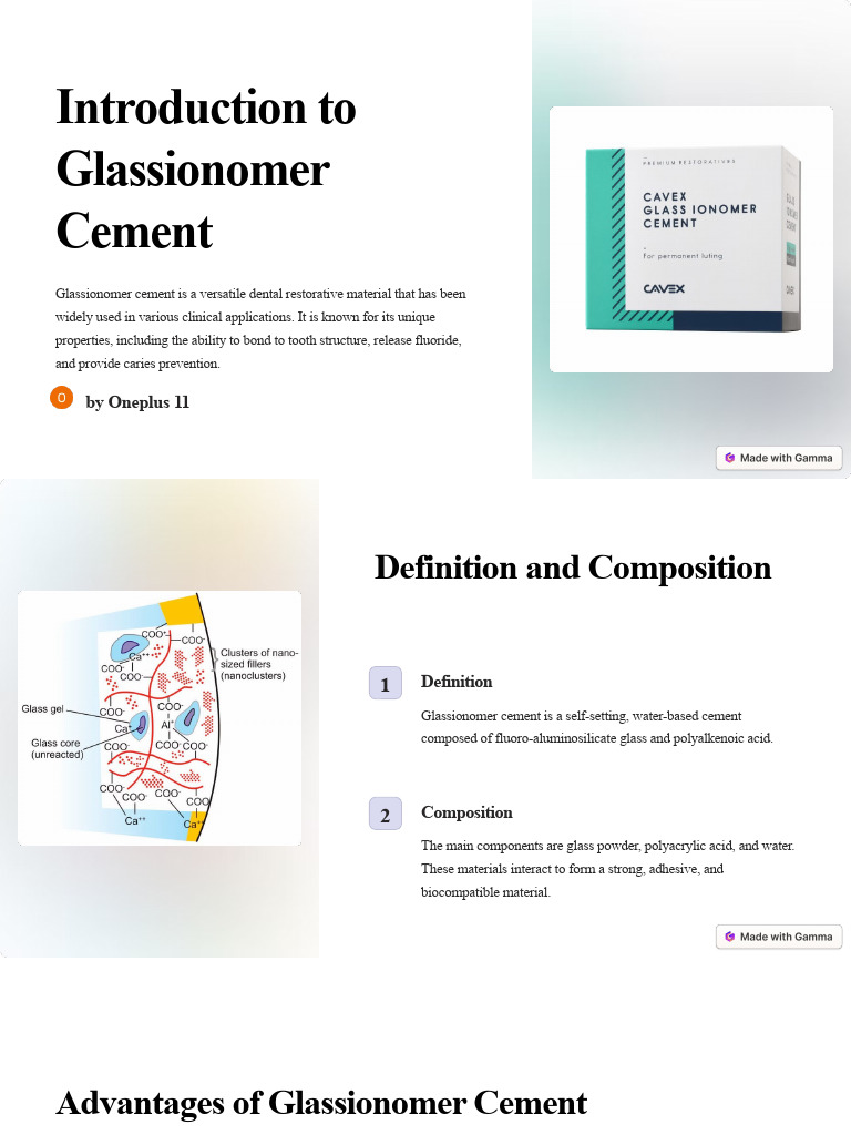 Introduction To Glassionomer Cement | PDF | Dentistry Branches | Tooth