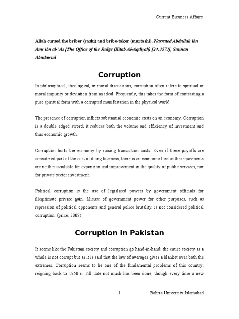 essay on corruption in pakistan 300 words