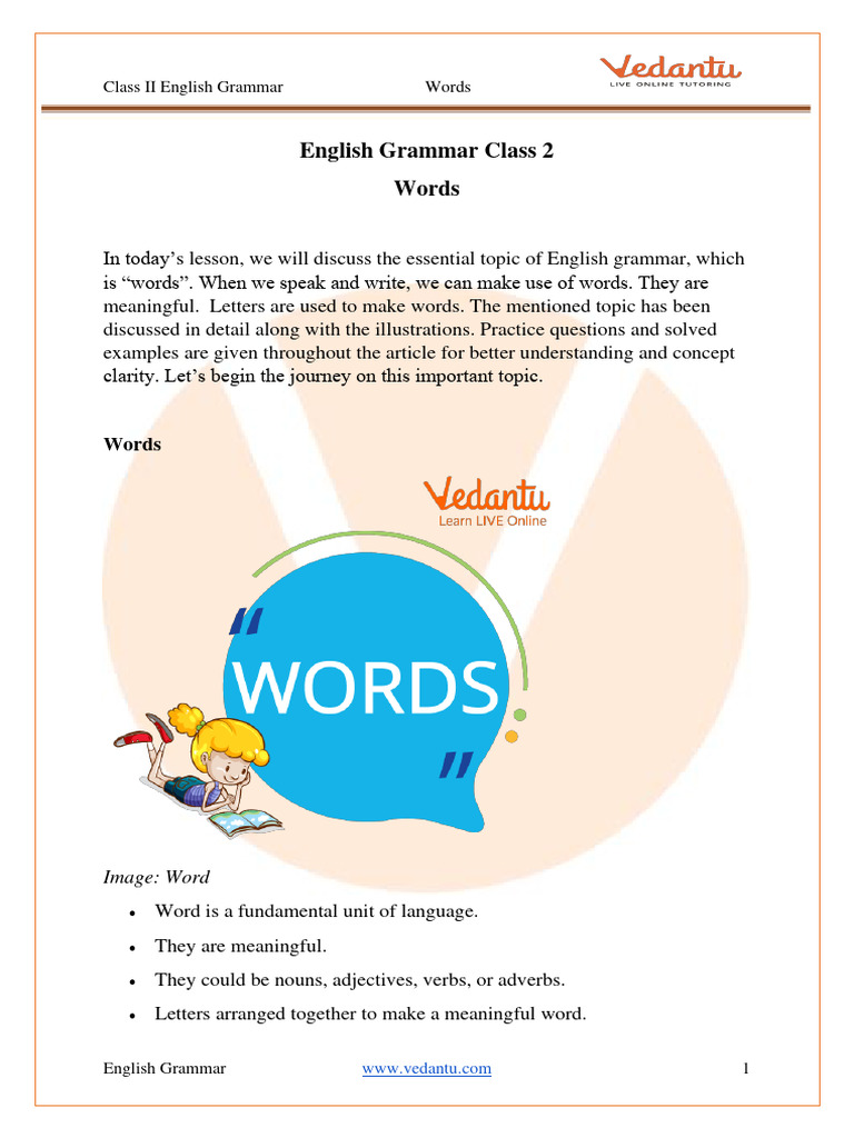 Class 2 English Grammar: Words Explained | PDF | Word | English Grammar