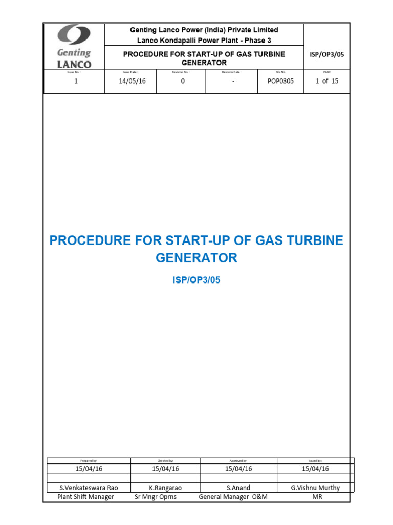 Gas Turbine Start-Up Procedure | PDF | Pump | Combustion