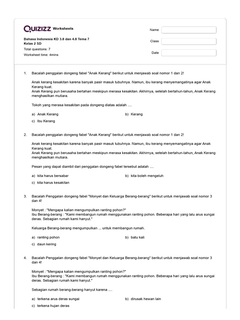 Mengasah Kemampuan Memahami dan Menyampaikan Cerita: Panduan Soal Bahasa Indonesia KD 3.2 dan 4.2 Kelas 2 SD