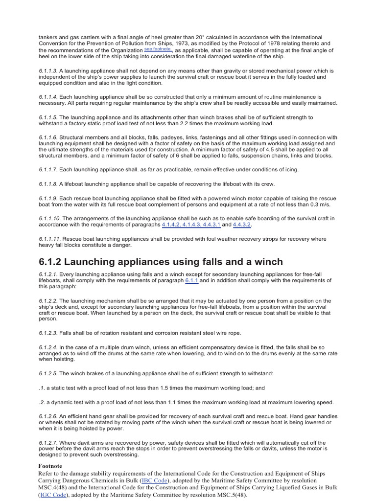 Lifeboat Launching Appliance Standards | PDF | Ships