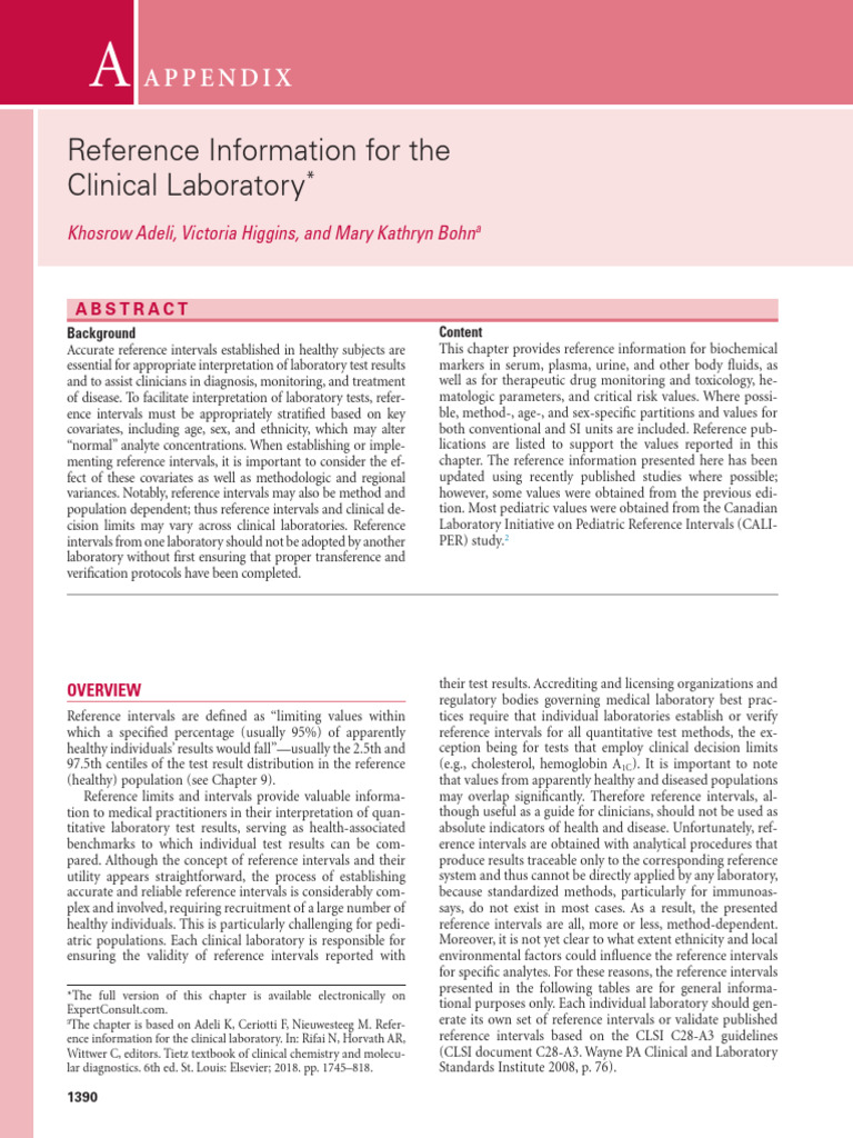 Reference Interval Pages From Tietz Textbook of Laboratory Medicine 7e ...