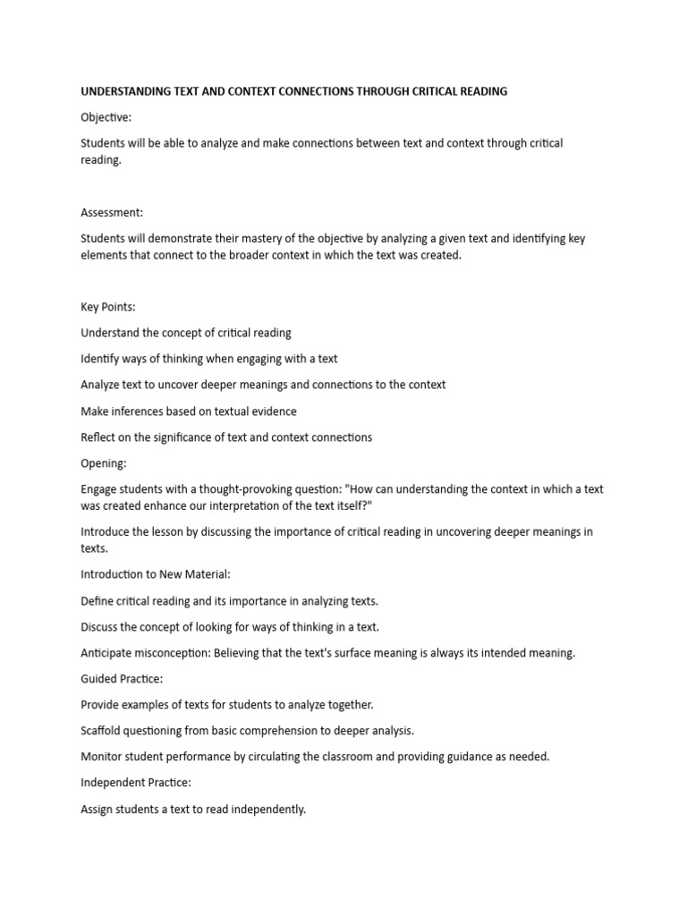 Critical Reading: Text and Context Analysis | PDF | Reading ...