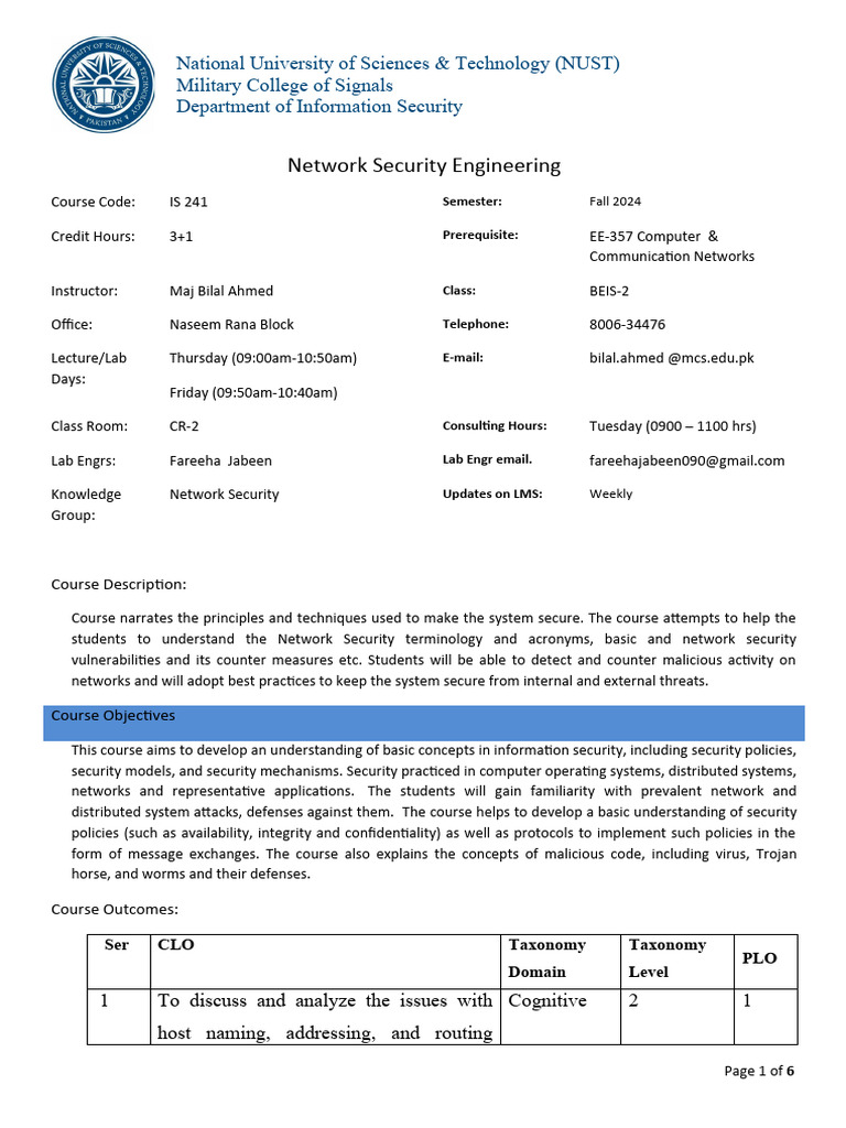 Network Security Engineering Course Overview | PDF | Computer Network ...