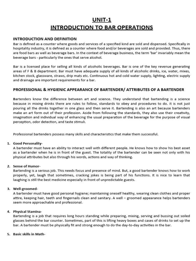 Overview of Bar Operations and Duties | PDF | Bar (Establishment ...