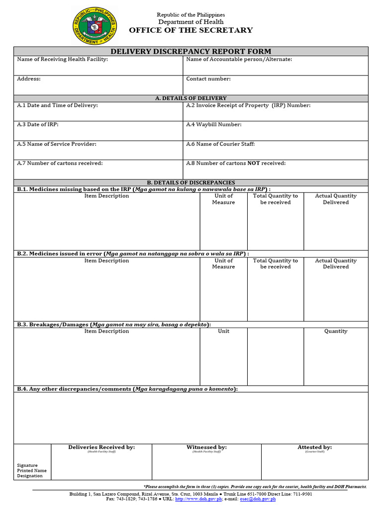Delivery Discrepancy Report Form | PDF | Social Programs | Health Care