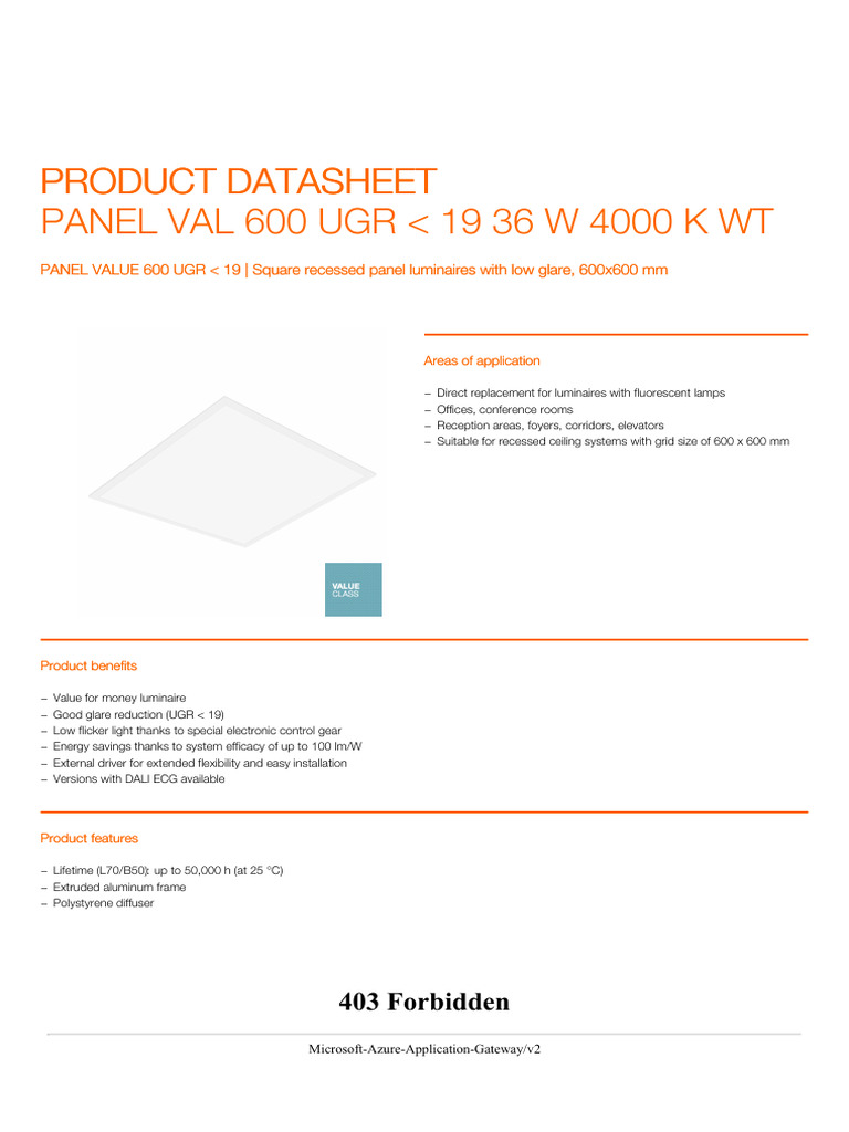 PANEL VAL 600 UGR 19 36 W 4000 K WT en | PDF | Light