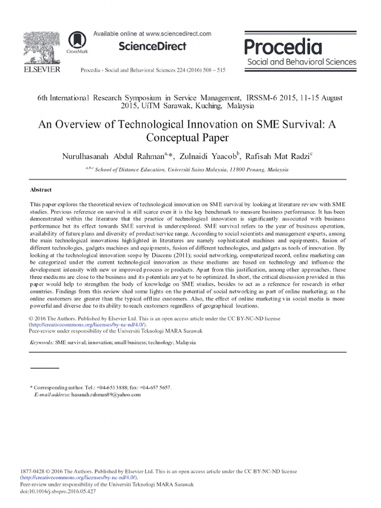 Rahman2016 An Overview of Technological Innovation On SME Survival - A ...