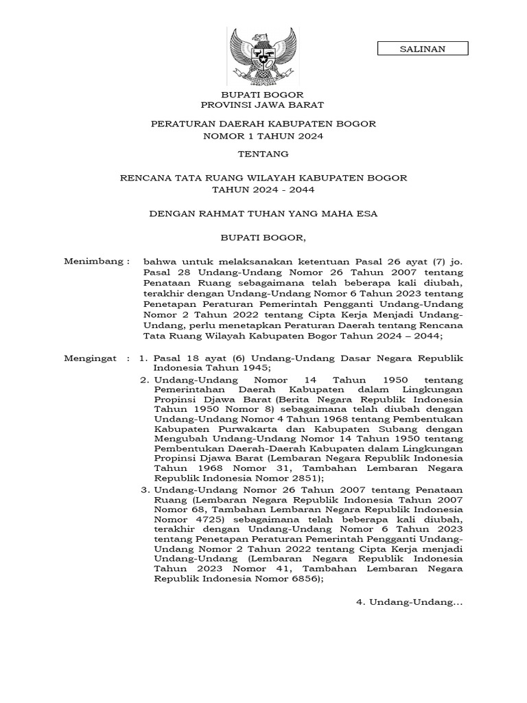 Rtrw Kabupaten Bogor 2024 2044 Pdf