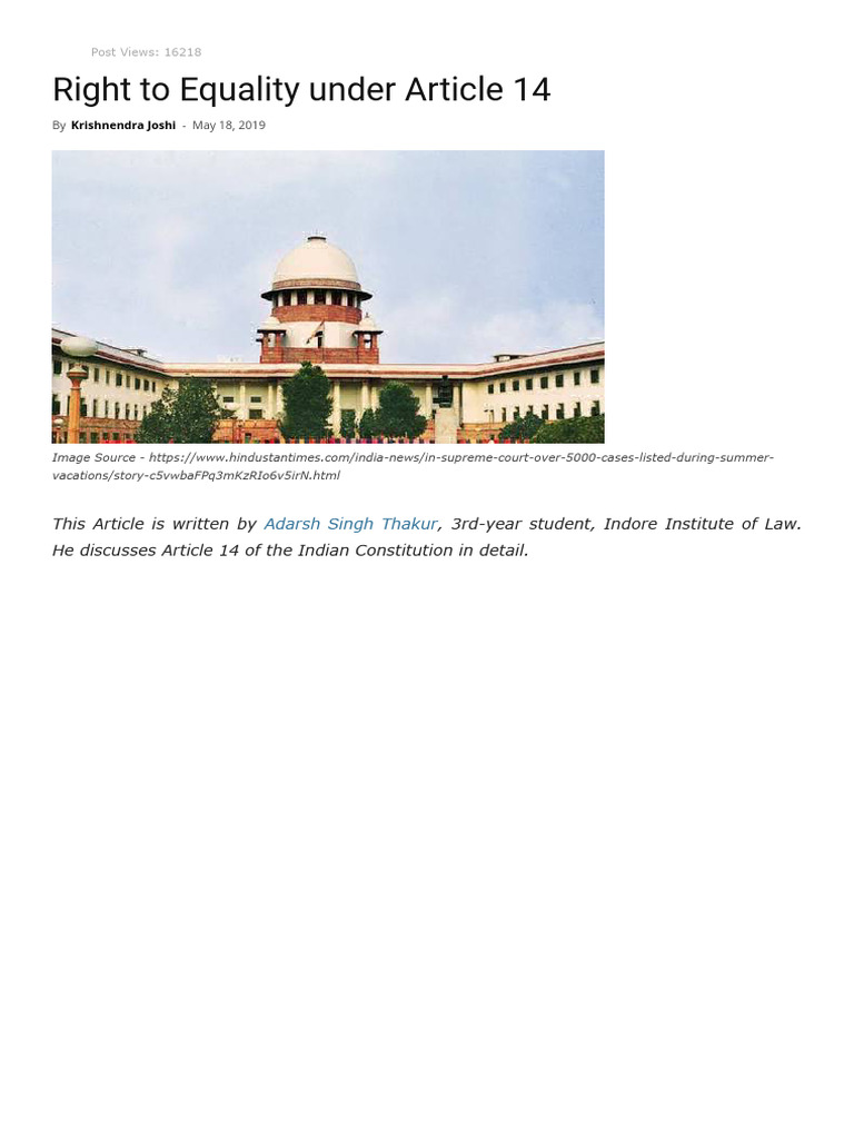 Understanding Article 14: Right to Equality | PDF | Equal Protection ...