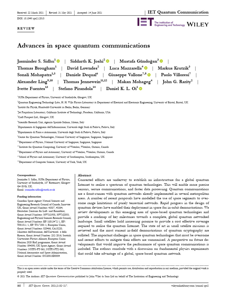 Advances in Space Quantum Communications | PDF | Quantum Entanglement ...