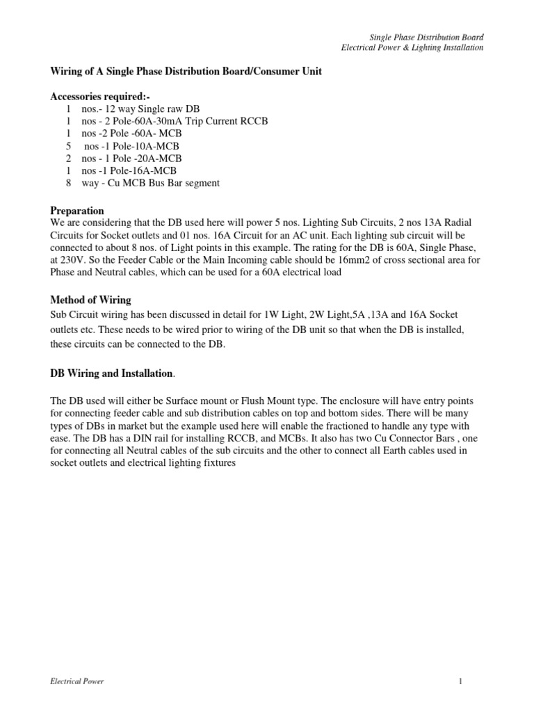 Single Phase Distribution Board Wiring Guide | PDF | Electrical Wiring ...