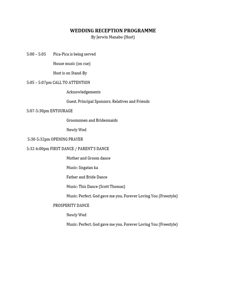 Wedding Reception Programme Schedule | PDF