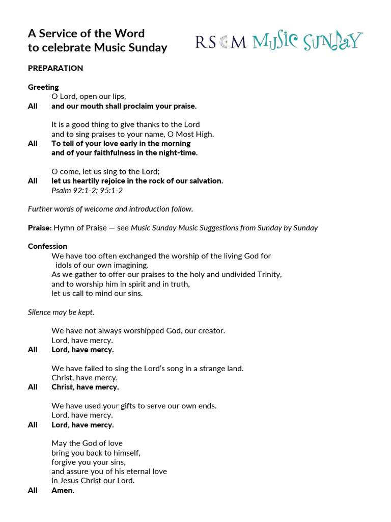 A Service of The Word To Celebrate Music Sunday | PDF | Prayer | Jesus