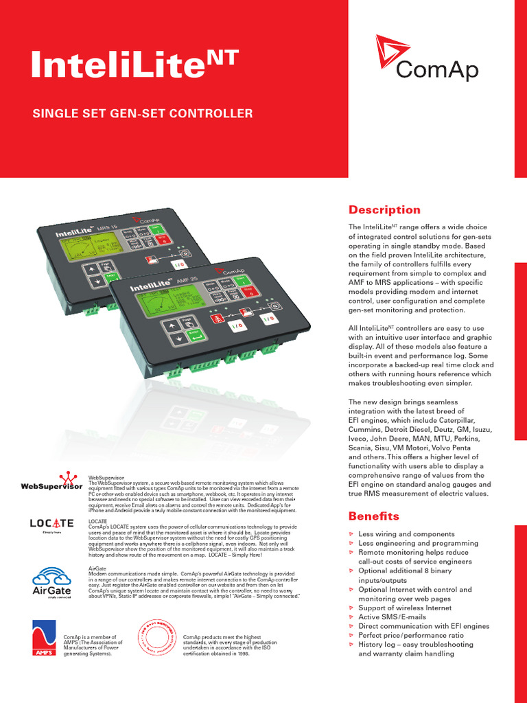 InteliLiteNT Gen-Set Controller Overview | PDF | Internet | Modem