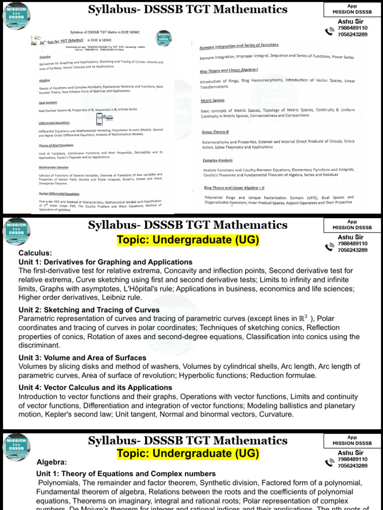 DSSSB TGT Mathematics Syllabus 2024 | PDF | Partial Differential ...