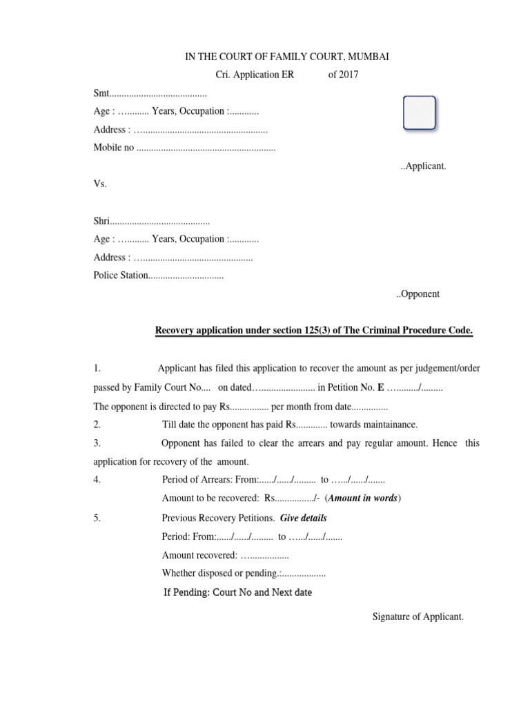 Recovery Application Under CrPC 125(3) | PDF | Justice | Crime & Violence
