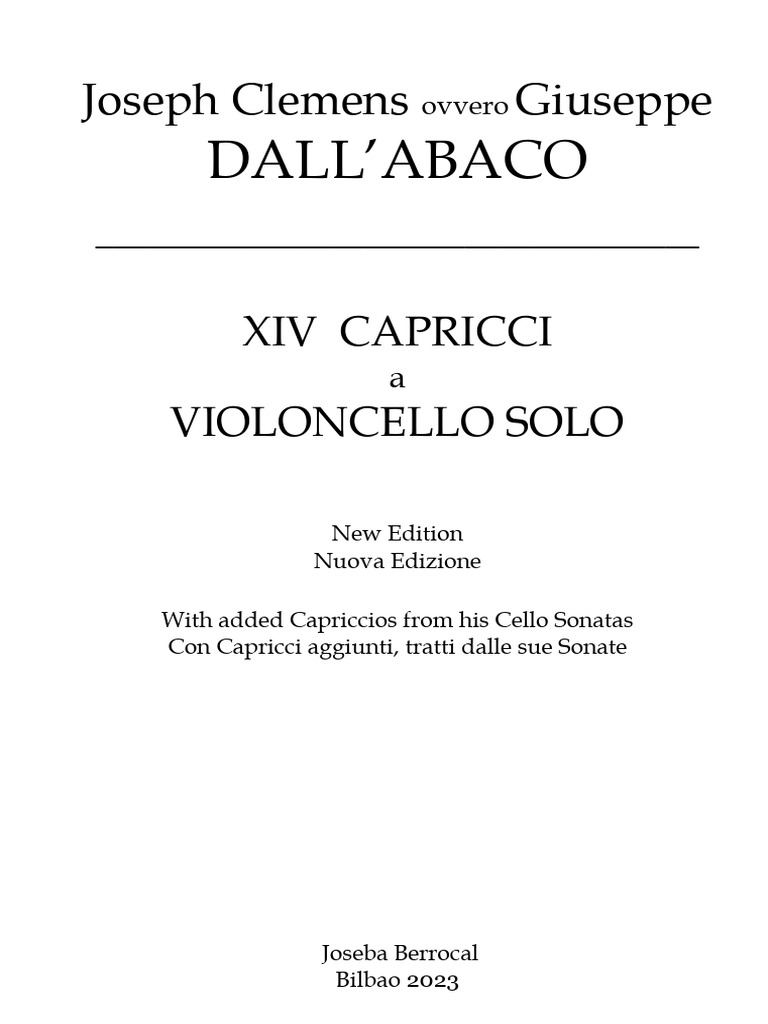 DALL'ABACO. XIV Capricci Per Violoncello (Ed. Berrocal) | PDF | Cello ...