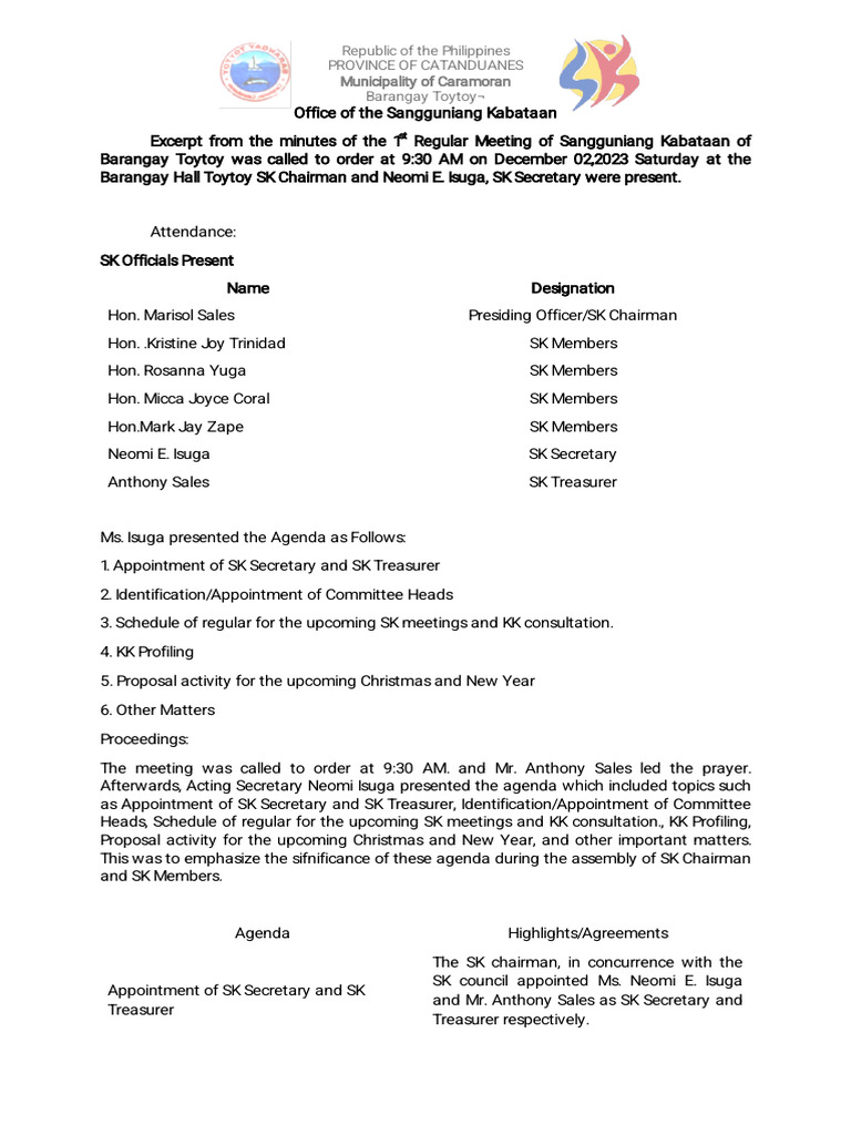 Minutes session 1 pdf