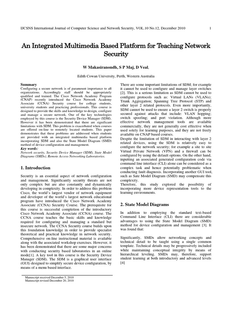 Multimedia Platform for Network Security Teaching | PDF | Cisco ...