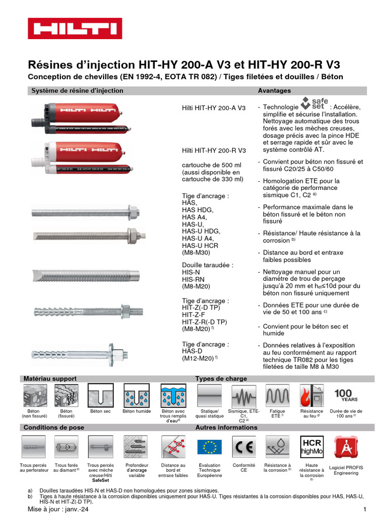 Résines d'injection Hilti HIT-HY 200-A | PDF | Fatigue (matériau) | Béton