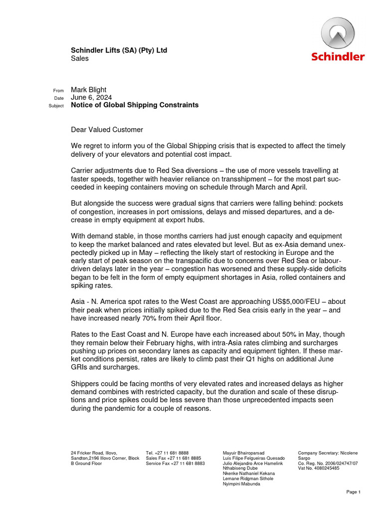 Global Shipping Constraints Notice 2024 | PDF | Economies