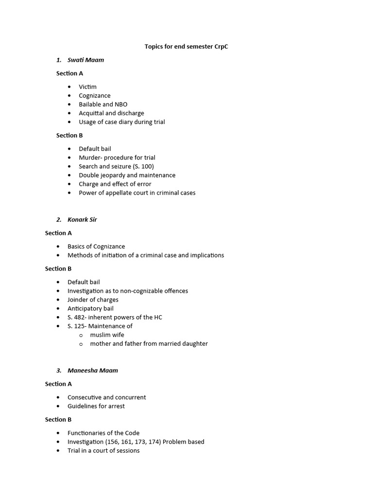 End Semester CrPC Topics Overview | PDF