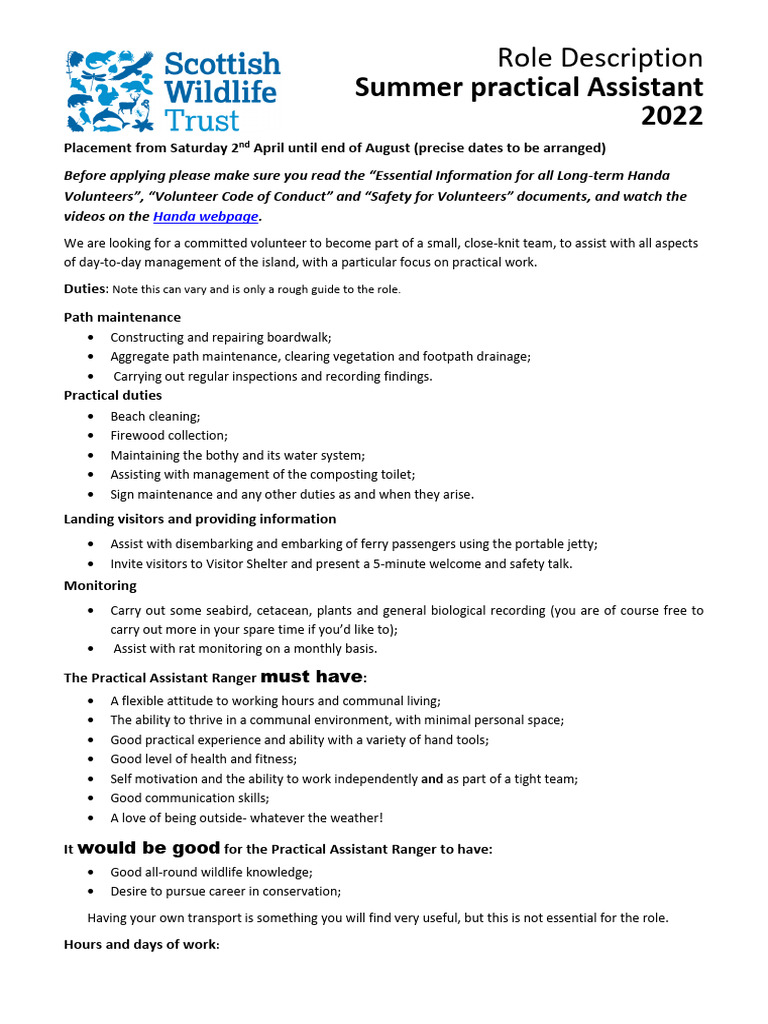 5 Role Description Practical Assistant 2022 | PDF