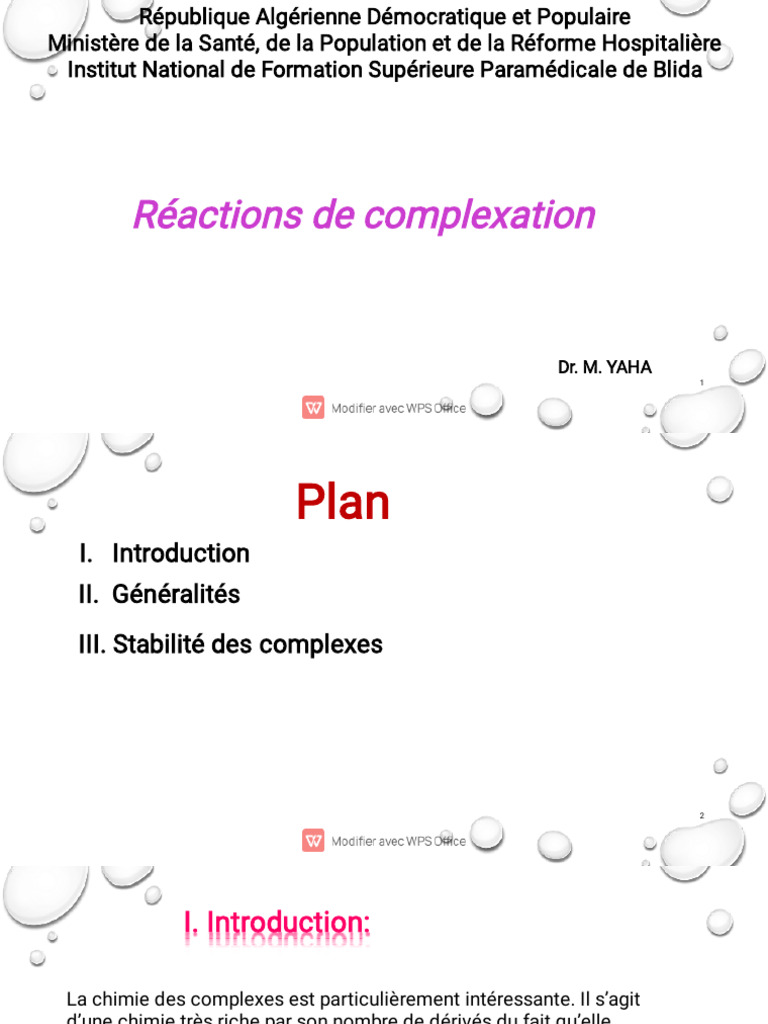 Réactions de Complexation en Chimie PDF Ligand (chimie) Complexe — free download
