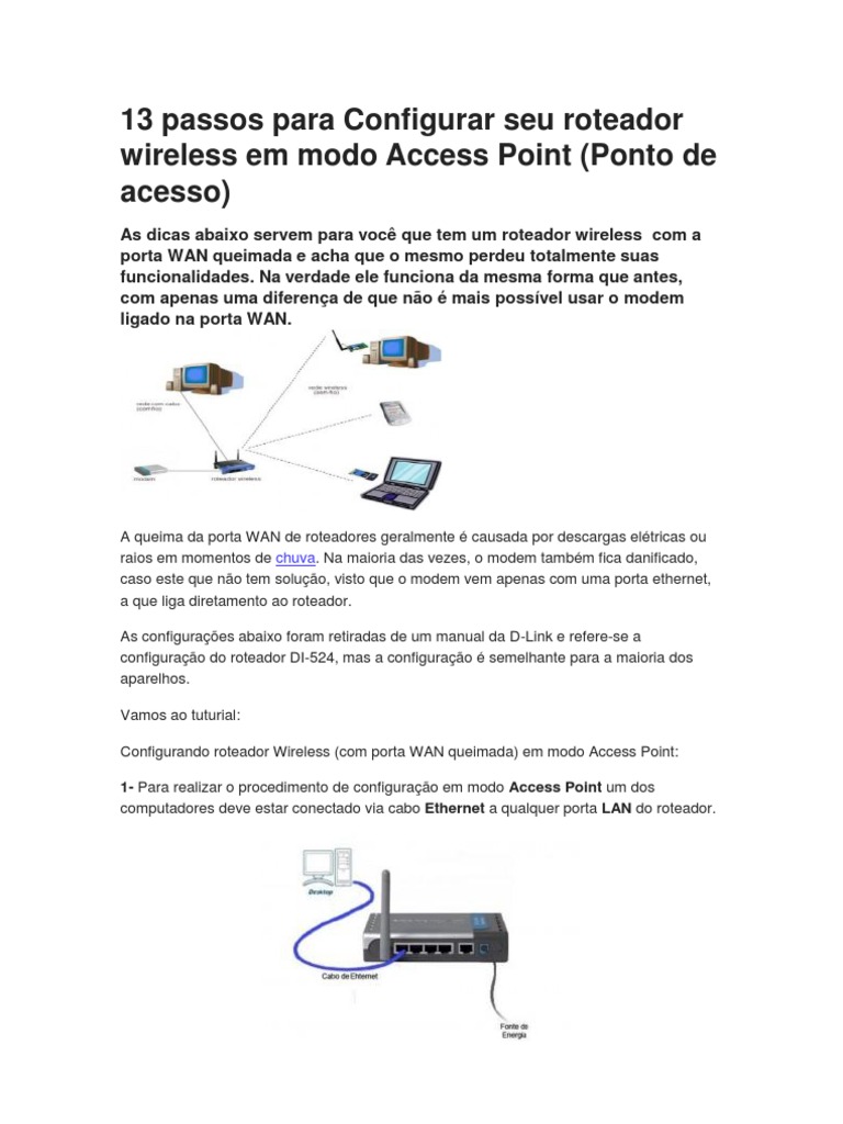 Configurar DI-524 em Modo Access Point | PDF | Roteador (informática ...