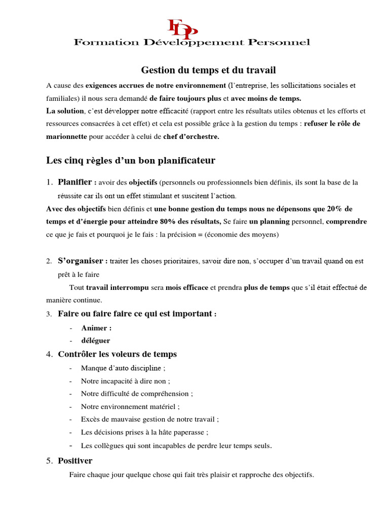 Gestion efficace du temps au travail | PDF | Évolution de carrière ...